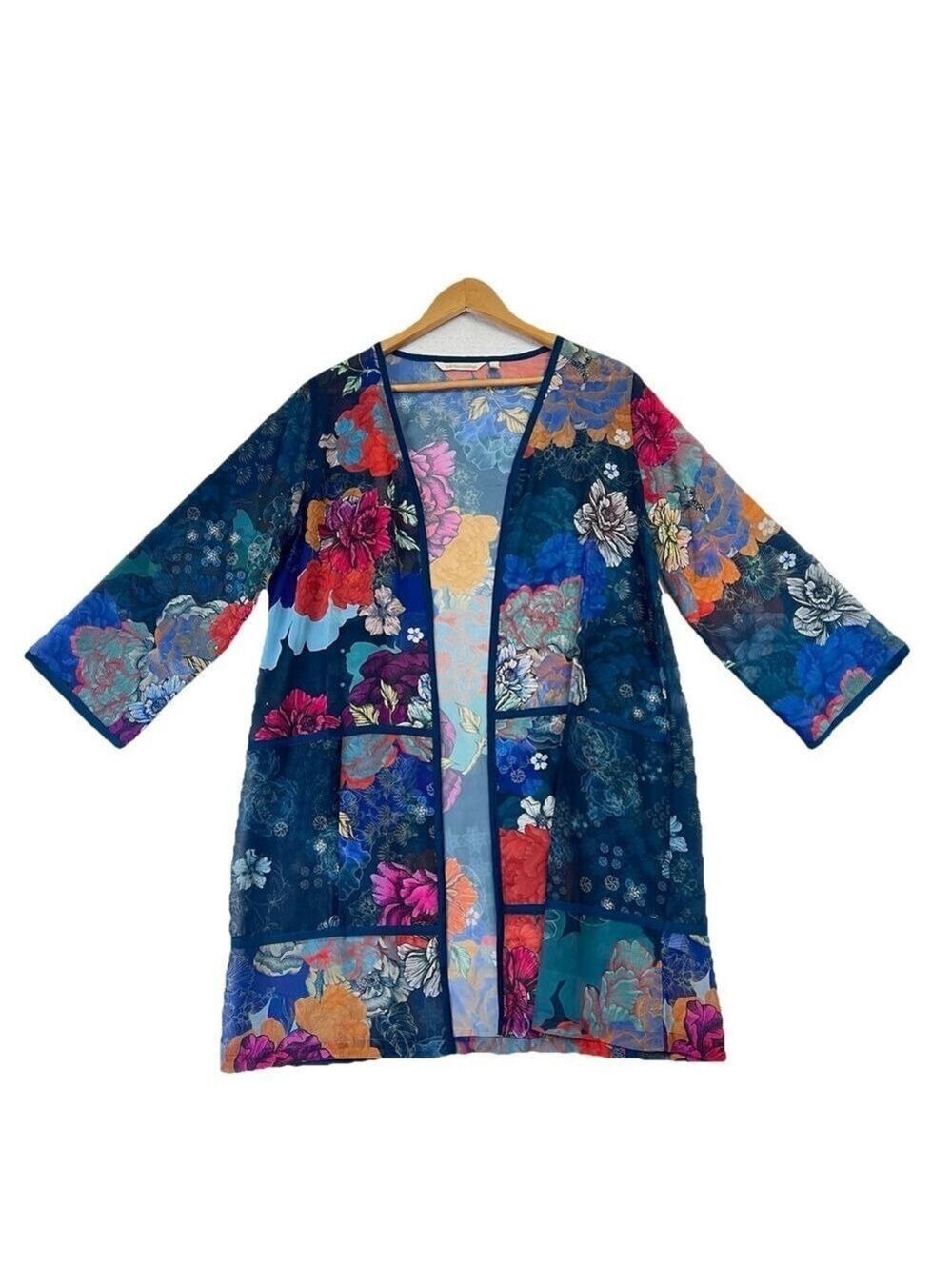 Soft Surroundings Floral Sheer Topper Kimono Jacket Top Sz M Vacation